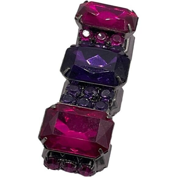 Vintage Inspired Stretch Bracelet Large Pink & Purple Acrylic Gemstones - Picture 7 of 7